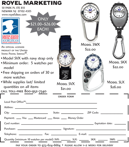 Royel Marketing watch promotion at www.royelideas.com. Fax you order to 973-624-6664.