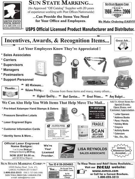 Sun State Marking...USPS Official Licensed Product Manufacturer and Distributor. Visit online at www.ssmco.com or call 1-800-255-3313.