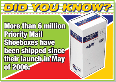Did you know? More than 6 million Priority Mail Shoeboxes have been shipped since their launch in May of 2006.