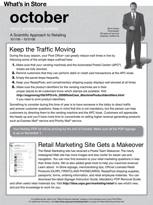 October retail employee bulletin. A scientific approach to retailing 10/1/06-10/31/06. Keep the Traffic Moving. Retail Marketing Site Gets a Makeover.