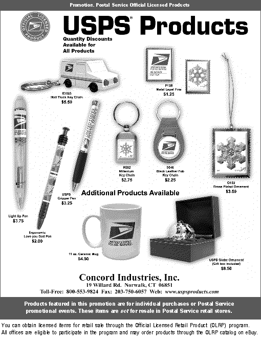 Promotion. USPS Products. Quantity Discounts. Available for all products. Concord Industries, Inc. Call toll-free 800-553-9824 or visit the Web site www.uspsproducts.com.