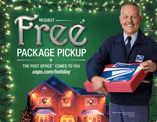 Free Package Pick up poster- usps.com/holiday