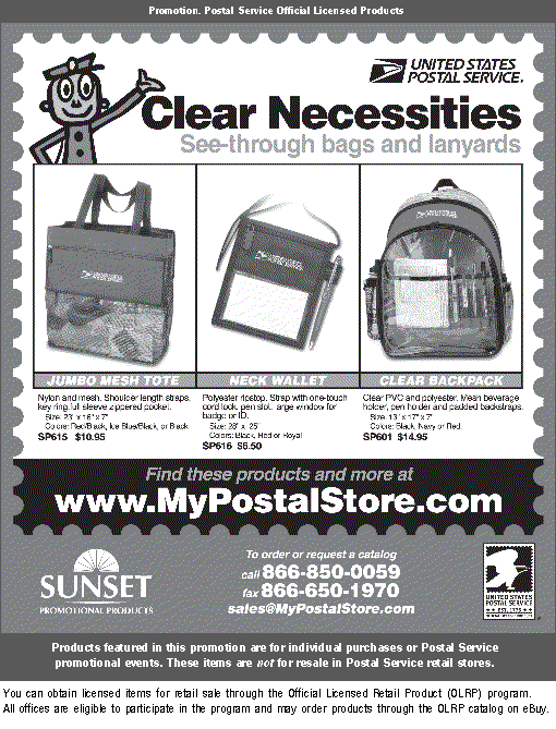 Promotion. Clear Necessities. See-through bags and lanyards. Find these products and more at www.MyPostalStore.com.