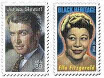 Jimmy Stewart and Ella Fitzgerald stamps