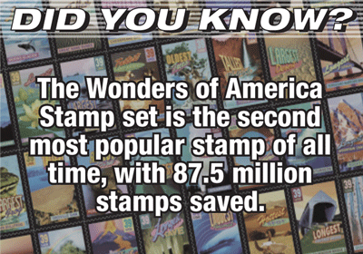 Did you know? The Wonders of America Stamp set is the second most popular stamp of all time, with 87.5 million stamps saved.