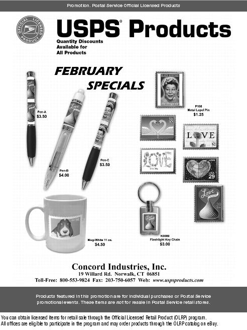Promotion. USPS Products. February Specials. Concord Industries, Inc. Call toll-free at 800-553-9824 or visit web at www.uspsproducts.com.