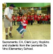 Sacramento, CA, Clerk Larry Hopkins and students from the Leonardo Da Vinci Elementary School.