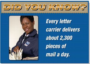 Did you know? Every letter carrier delivers about 2,300 pieces of mail a day.