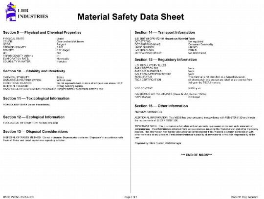 Material Safety Data Sheet, page 2 of 2.