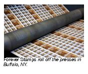 Forever Stamps roll off the presses in Buffalo, NY.