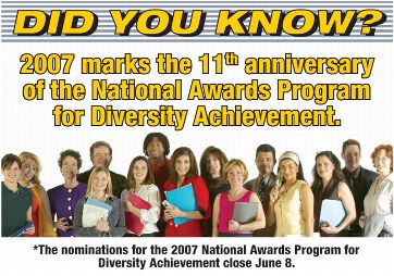 Did you know? 2007 marks the 11th anniversary of the National Awards Program for Diversity Achievement. *The nominations for the 2007 National Awards Program for Diversity Achievement close June 8.