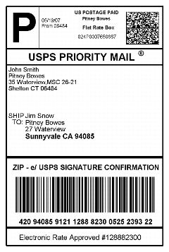 USPS Priority Mail indicia w/ signature confirmation