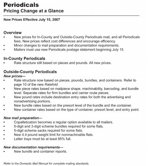 Periodicals: Pricing Change at a Glance