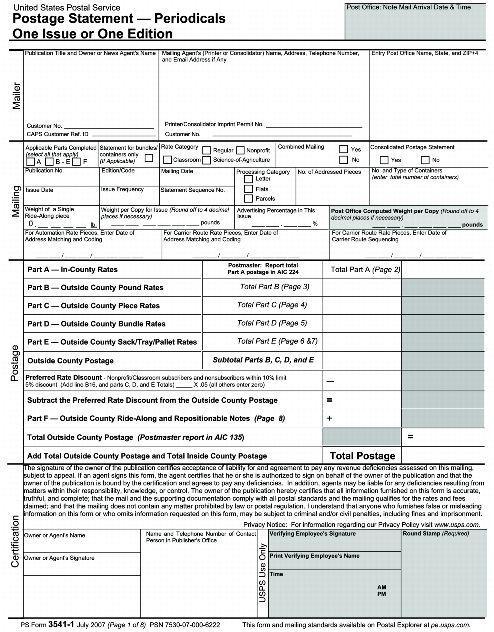 PS Form 3541 (1 of 8)