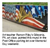 Art teacher Ramon Riley's Gibsonia, PA, art class painted this mural in the Post Office parking lot over Memorial Day weekend.