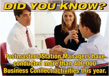 Did you know? Postmasters/Station Managers have conducted more than 400,000 Business Connect activities this year.