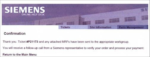 Sample confirmation with ticket number