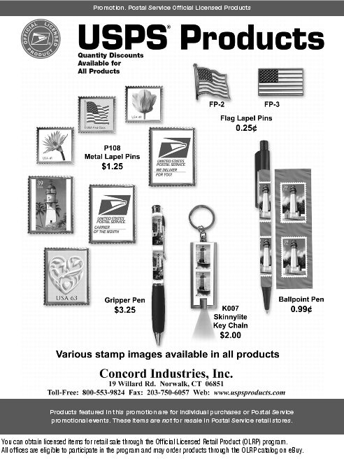 USPS Products at Concord Industries, Inc. Toll-Free: 800-553-9824 Fax: 203-750-6057 Web: www.uspsproducts.com.