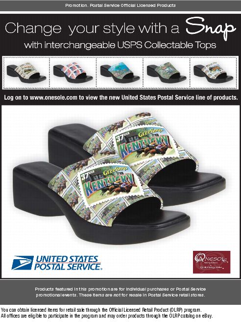 Change your style with a snap with interchangeable USPS collectable tops. Log on to www.onesole.com to view the new USPS line of products.
