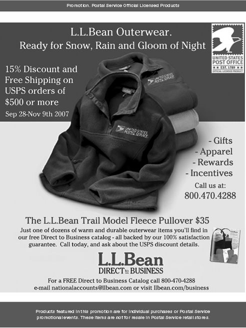 L.L. Bean Promotion. For catalog call 800-470-4288, email nationalacounts@llbean.com or visit llbean.com/business.
