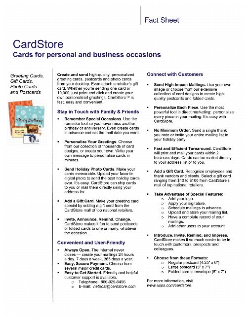 Card Store Fact Sheet