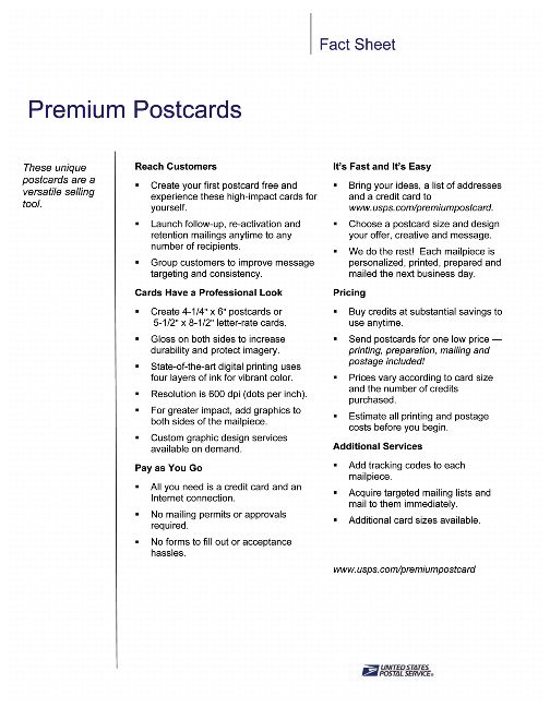 Premium Postcards Fact Sheet