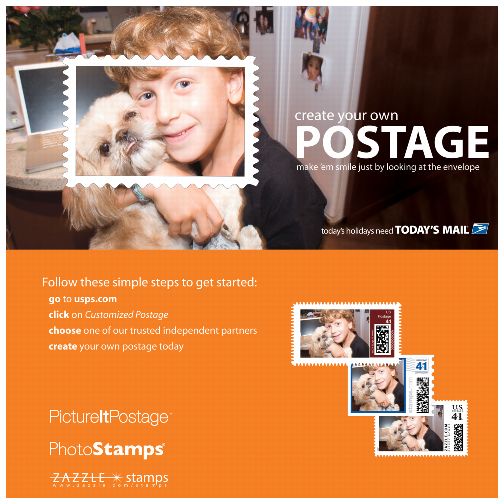 Create your own postage. Make 'em smile just by looking at the envelope. PictureItPostage. PhotoStamps. To get started, go to usps.com. Today's holidays need today's mail.