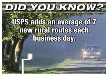 Did you know? USPS adds an average of 7 new rural routes each business day.