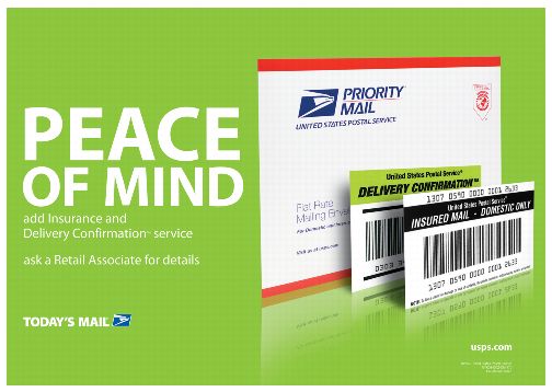 PB22225 Back Cover. Peace of mind. Add insurance and Delivery Confirmation service. Ask a Retail Associate for details. Today's Mail. usps.com.