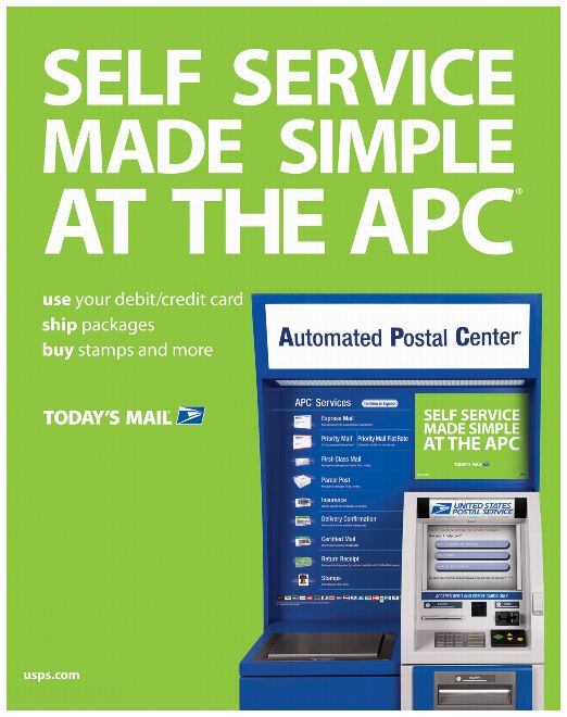 Self Service made simple at the APC. Today's Mail. usps.com.