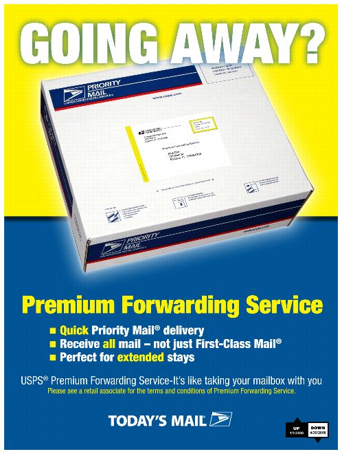 Premium Forwarding Service. Quick Priority Mail delivery. Receive all mail - not just First-Class Mail. Perfect for extended stays. It's like taking your mailbox with you. Today's Mail.