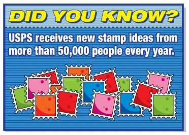 Did you know? USPS receives new stamp ideas from more than 50,000 people every year.