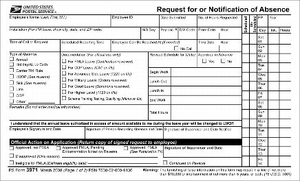 PS Form 3971, Request for or Notification of Absence, pg 1 of 2