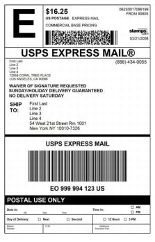 Express Mail PC Postage Label