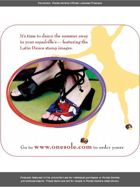 It's time to dance the summer away in your espadrille's - featuring the Latin Dance stamp images. Go to www.onesole.com to order yours.