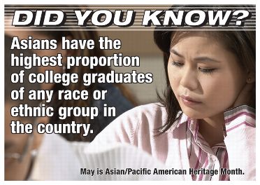 Did you know? Asiana have the highest proportion of college graduates of any race or ethnic group in the country. May is Asian/Pacific American Heritage Month.