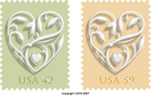 42-cent and 59-cent Hearts special stamps.