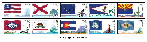 42-cent Flags of our Nation stamp pane.