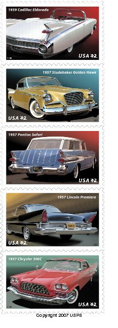 America on the Move: 50s Fins and Chrome stamp.