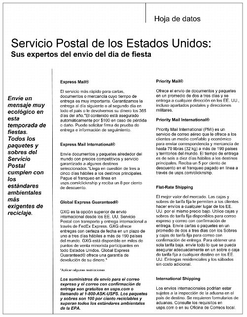 Fact Sheet: Servicio Postal de los Estados Unidos
