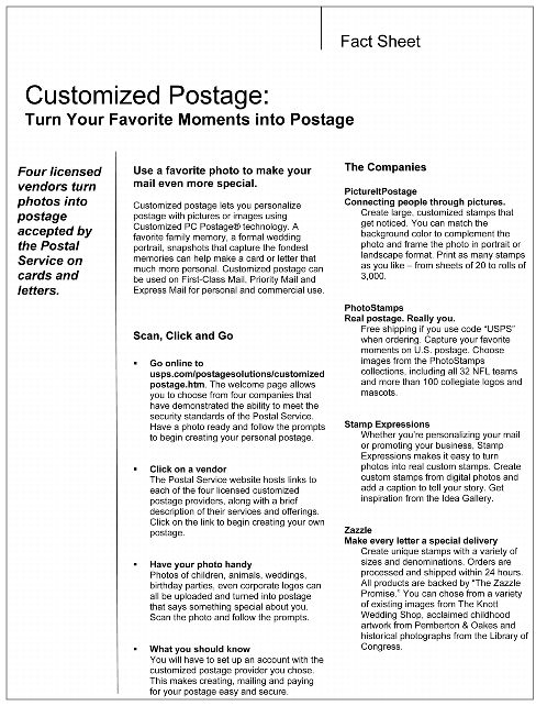 Fact Sheet: Customized Postage