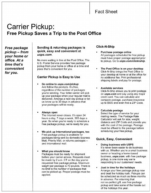 Fact Sheet: Carrier Pickup