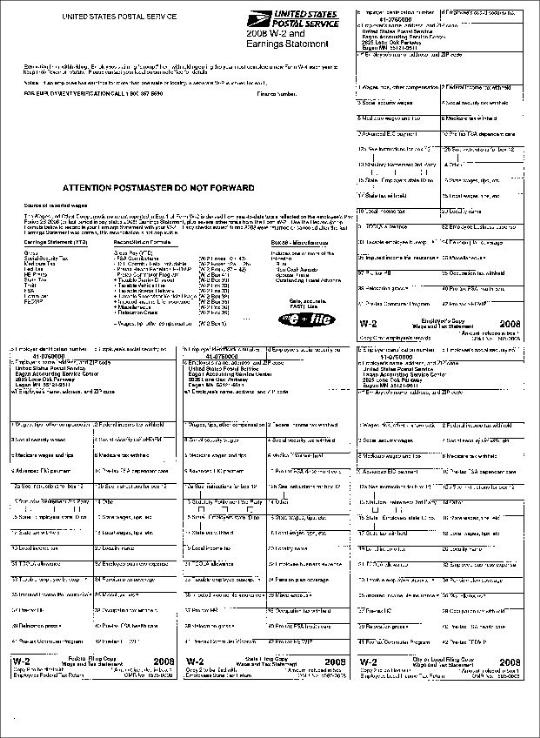 2008 W2 and Earnings Statement, front page.
