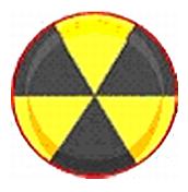 Three-bladed radiation warning symbol.