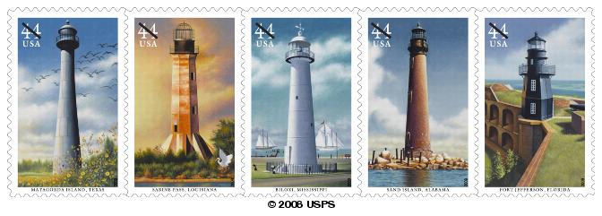 Gulf Coast Lighthouses 44-cent Stamps