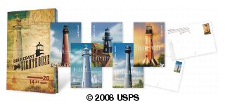 Gulf Coast Lighthouses Postal Card Books 28-cent Premium Stamped Postal Card