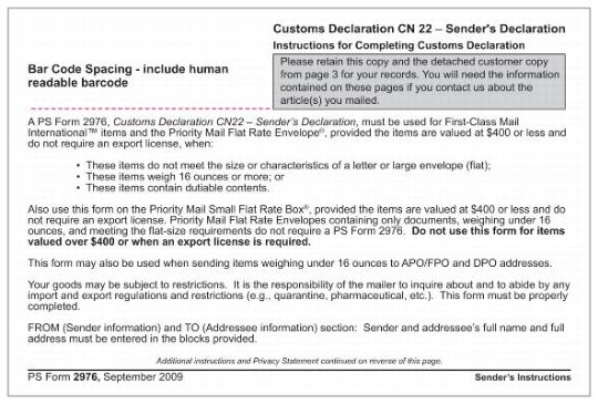Customs Declaration CN 22