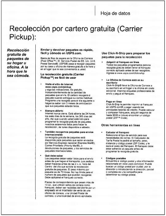 Carrier Pickup - Spanish