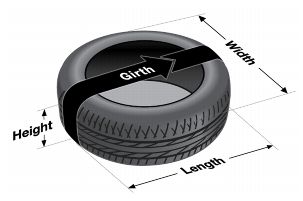 Image of tire showing dimensiosn.