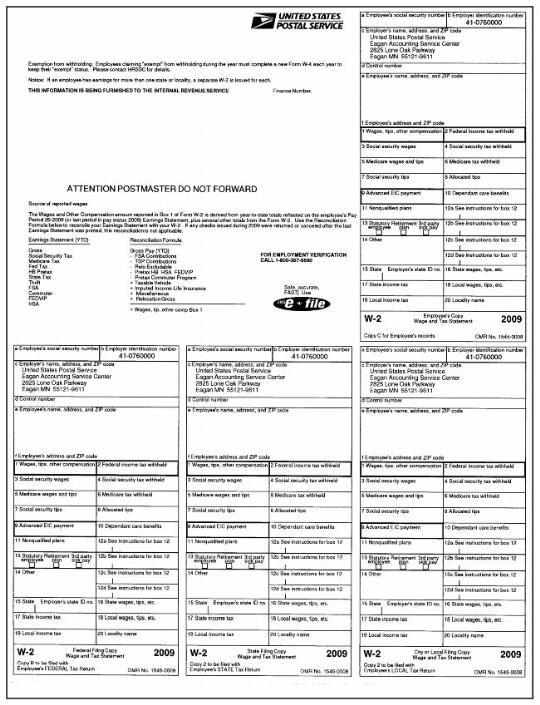 2009 Tax Information Form W 2 Wage And Tax Statement